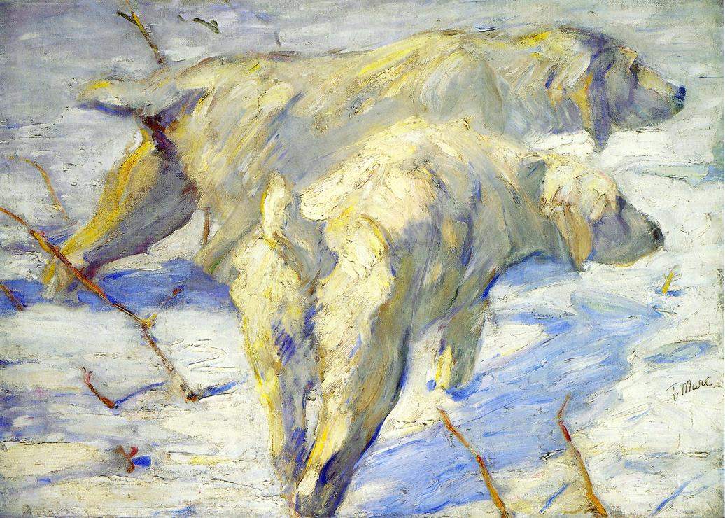 (image for) Handmade oil painting Copy paintings of famous artists Franz Marci's art Siberian Sheepdogs aka Siber